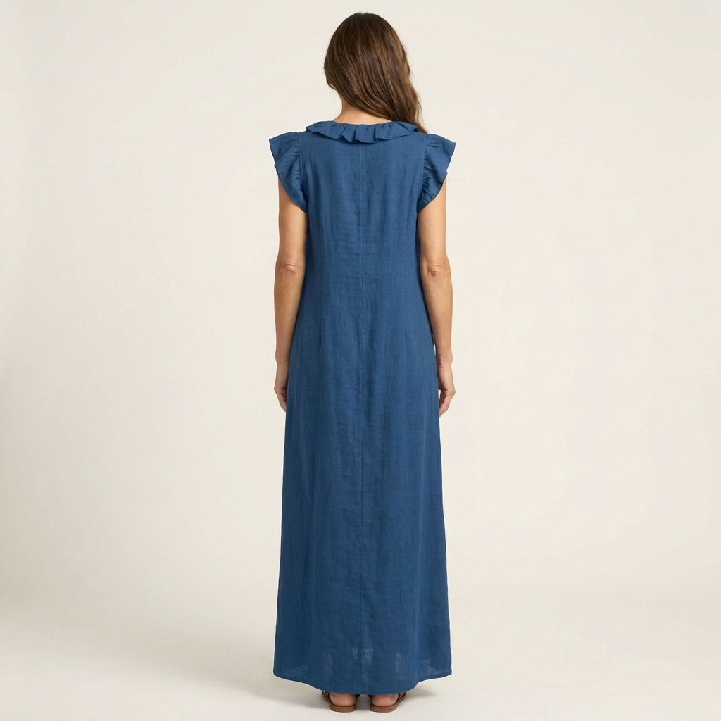 Josette – Ruffle V-Neck Linen Maxi Dress
