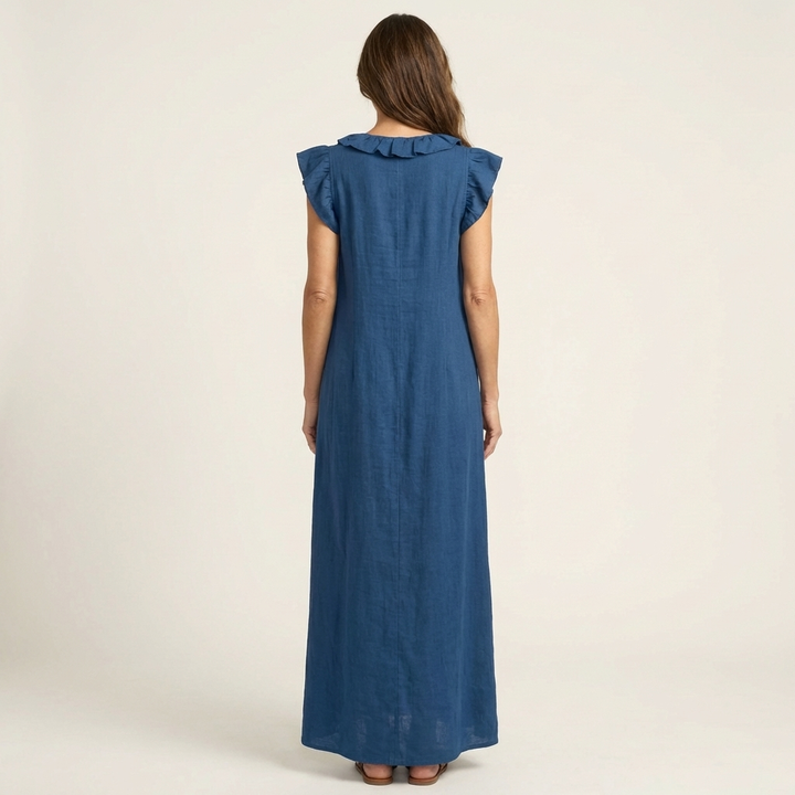 Josette – Ruffle V-Neck Linen Maxi Dress
