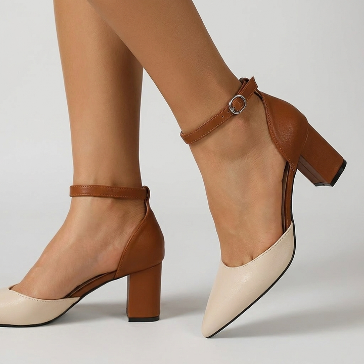 Marielle | Two-Tone Strap Block Heels – Leah & Lila