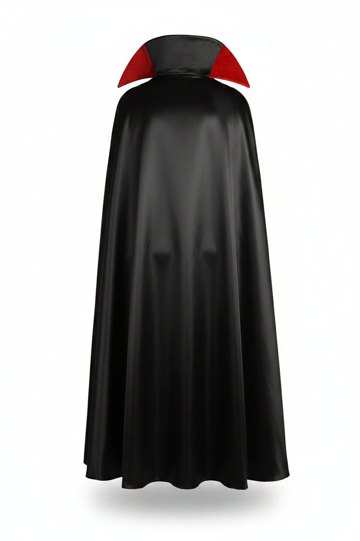 Black and Red Vampire Cape for Men with Stand-Up Collar, Halloween Costume