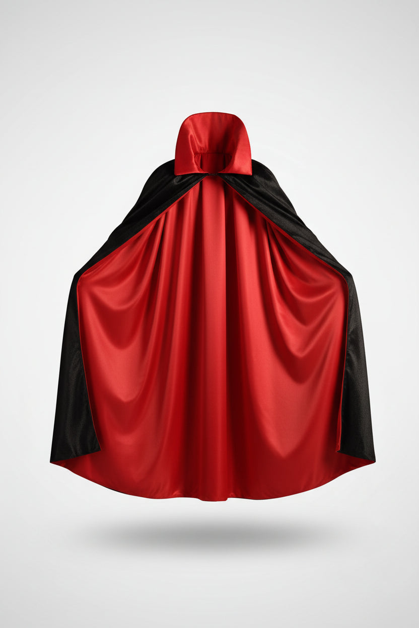 Black and Red Vampire Cape for Men with Stand-Up Collar, Halloween Costume