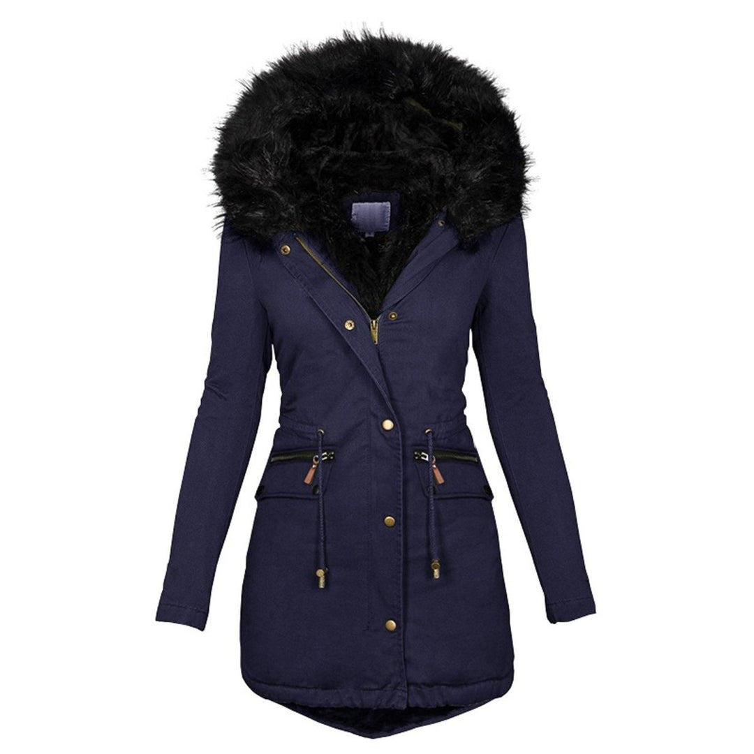 Faux Fur Trim Parka | Adjustable Waist Zipper Pocket Winter Coat – Leah & Lila