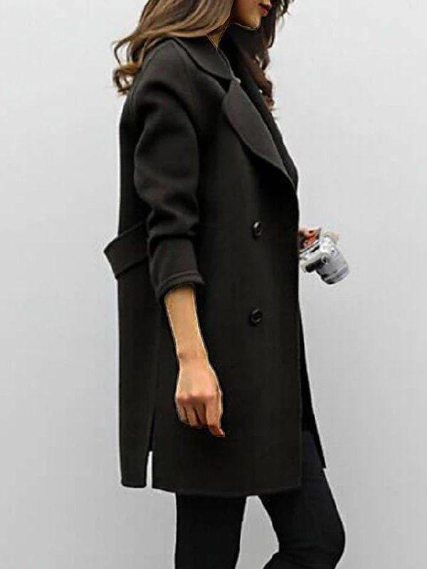 Long Winter Coat | Double-Breasted Lapel Style – Leah & Lila