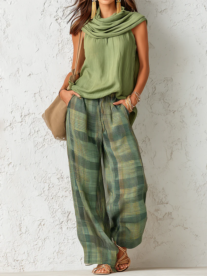 Camille – Draped Cowl Neck Linen Two-Piece Set