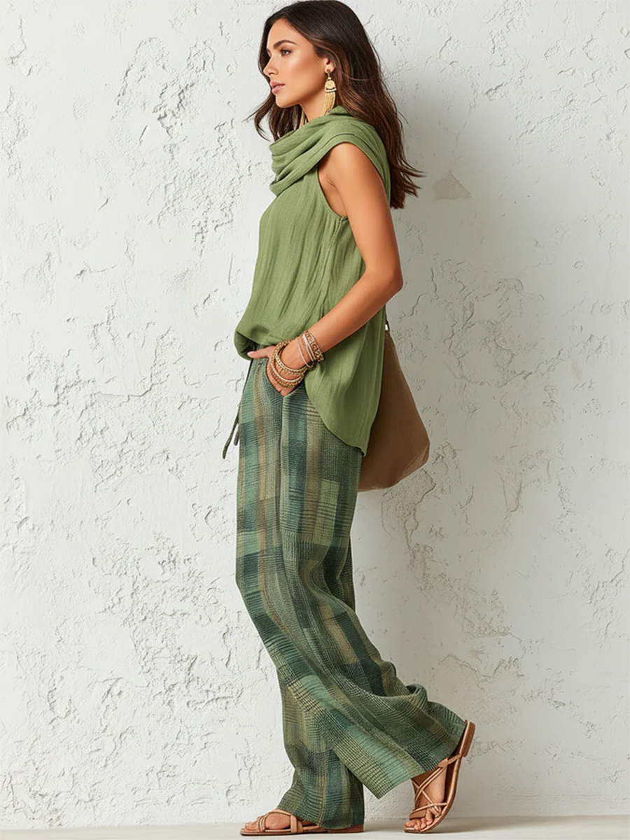 Camille – Draped Cowl Neck Linen Two-Piece Set
