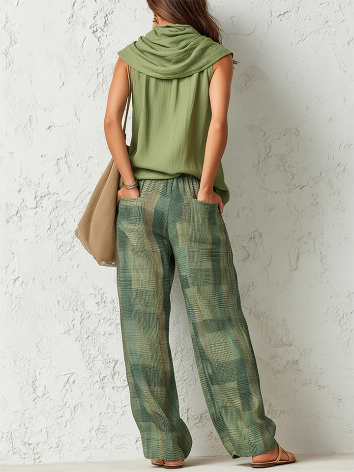 Camille – Draped Cowl Neck Linen Two-Piece Set