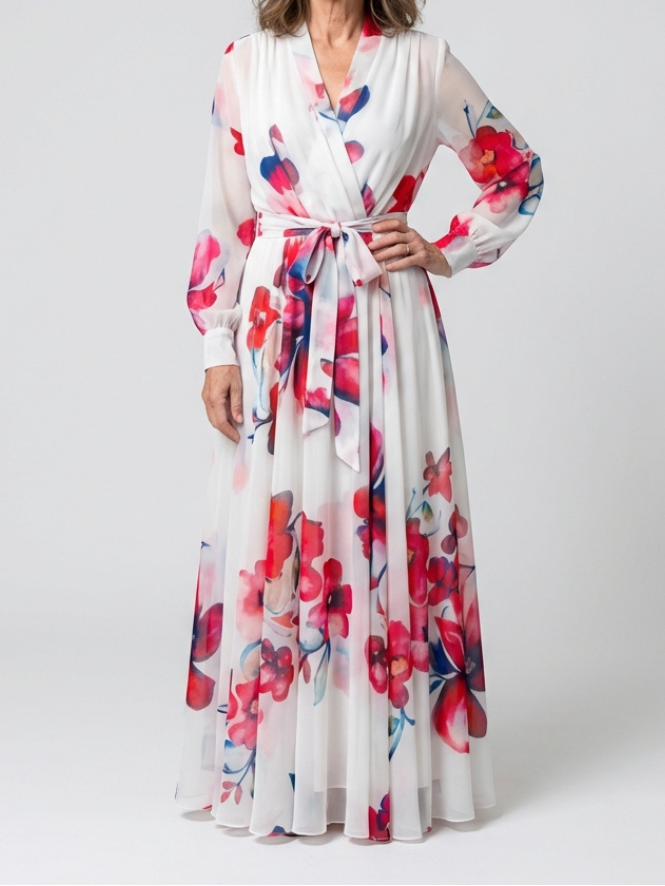 Brooke - Floral Long Sleeve Wrap Maxi Dress
