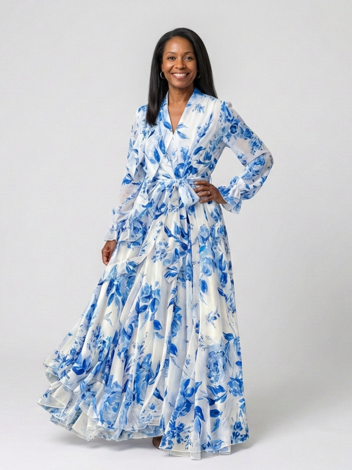 Brooke - Floral Long Sleeve Wrap Maxi Dress