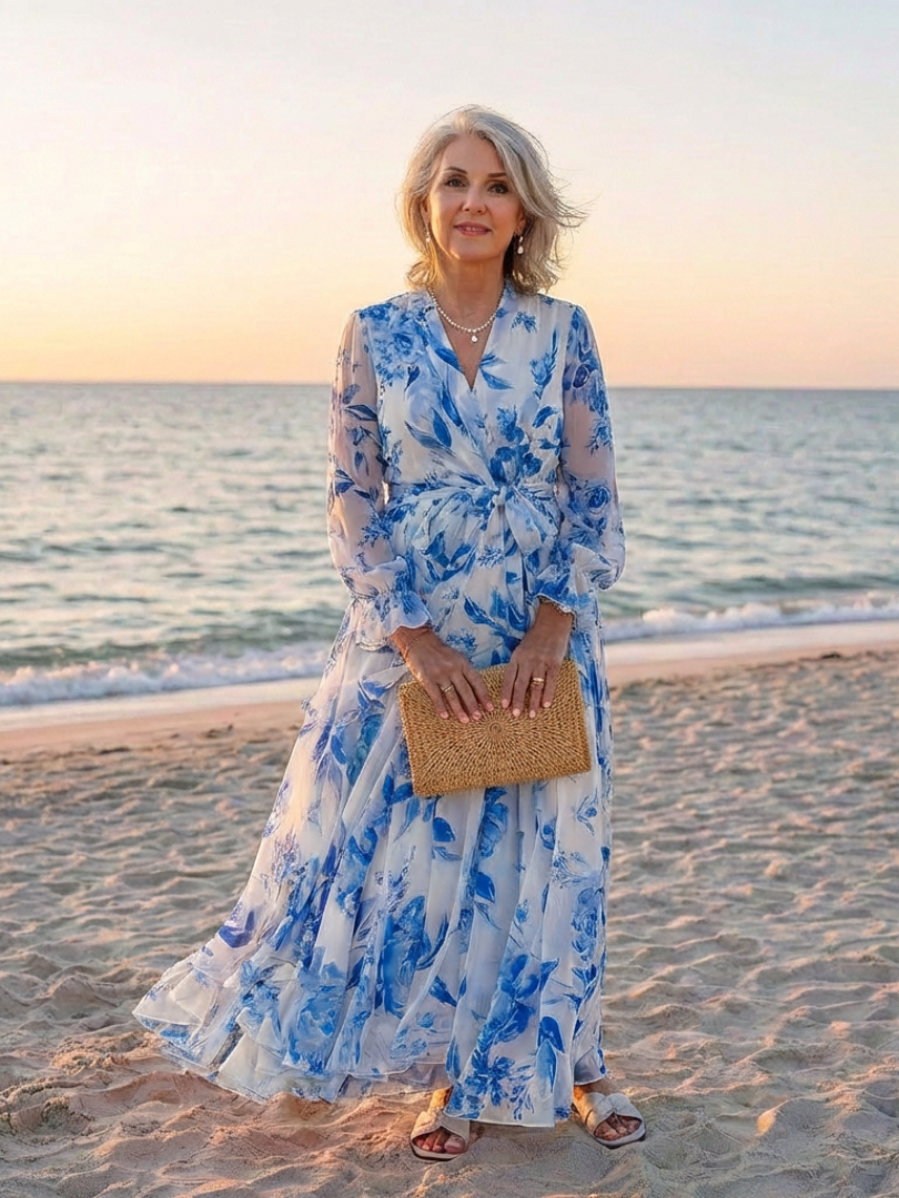 Brooke - Floral Long Sleeve Wrap Maxi Dress
