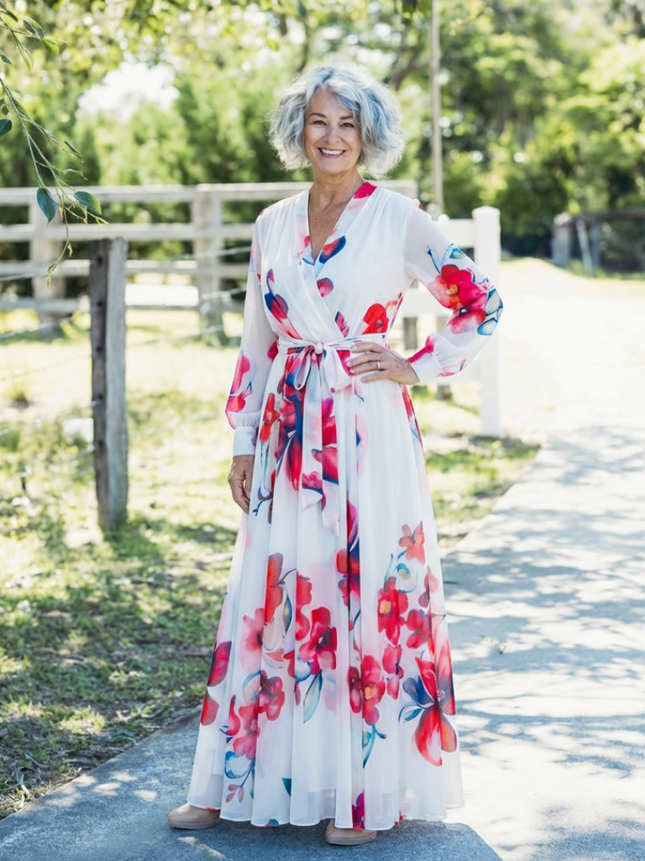 Brooke - Floral Long Sleeve Wrap Maxi Dress