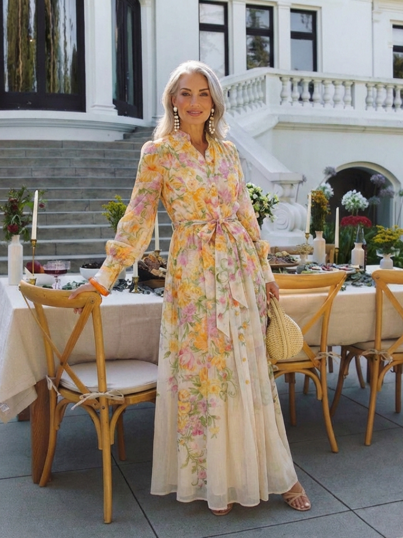 Blythe - Floral Sheer Long Sleeve Maxi Dress