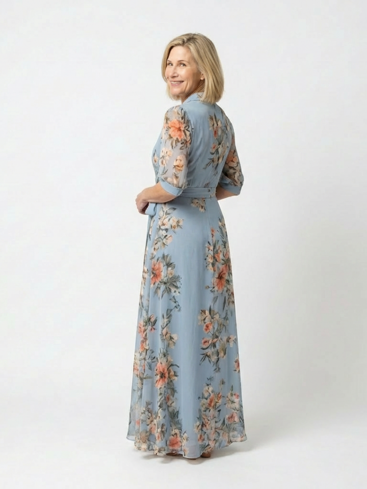Brynn - Floral Wrap V Neck Maxi Dress