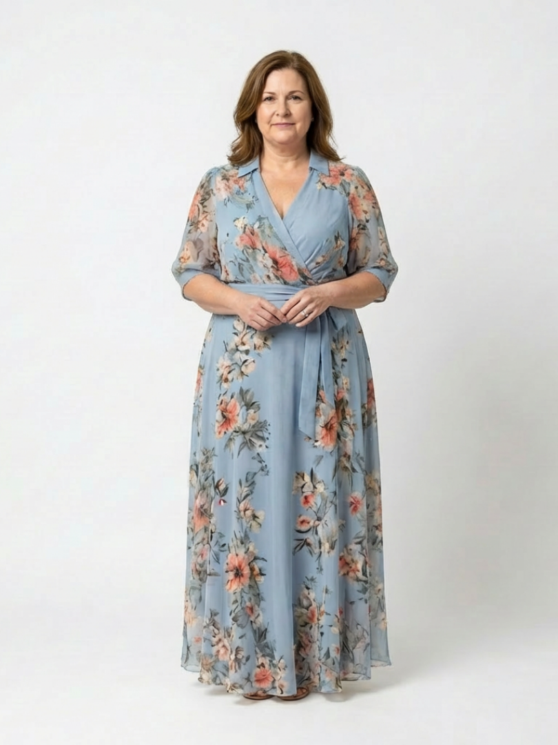 Brynn - Floral Wrap V Neck Maxi Dress