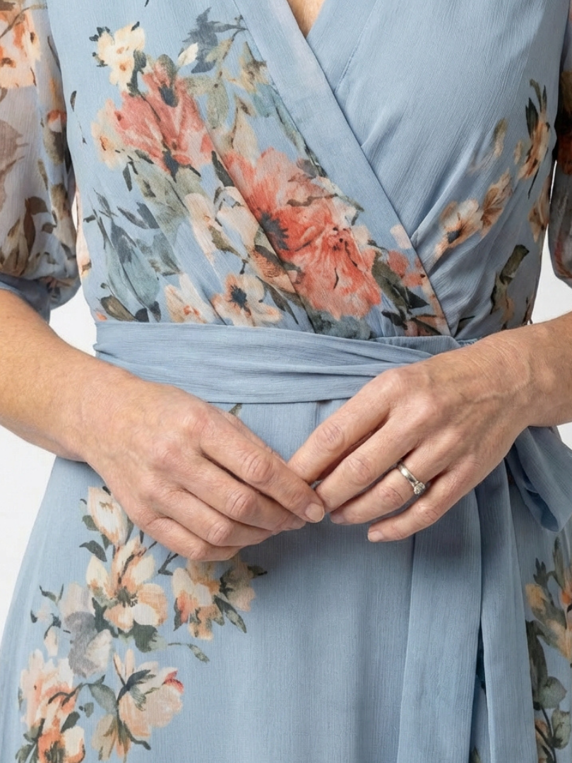Brynn - Floral Wrap V Neck Maxi Dress