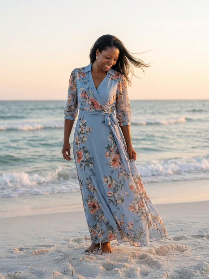 Brynn - Floral Wrap V Neck Maxi Dress