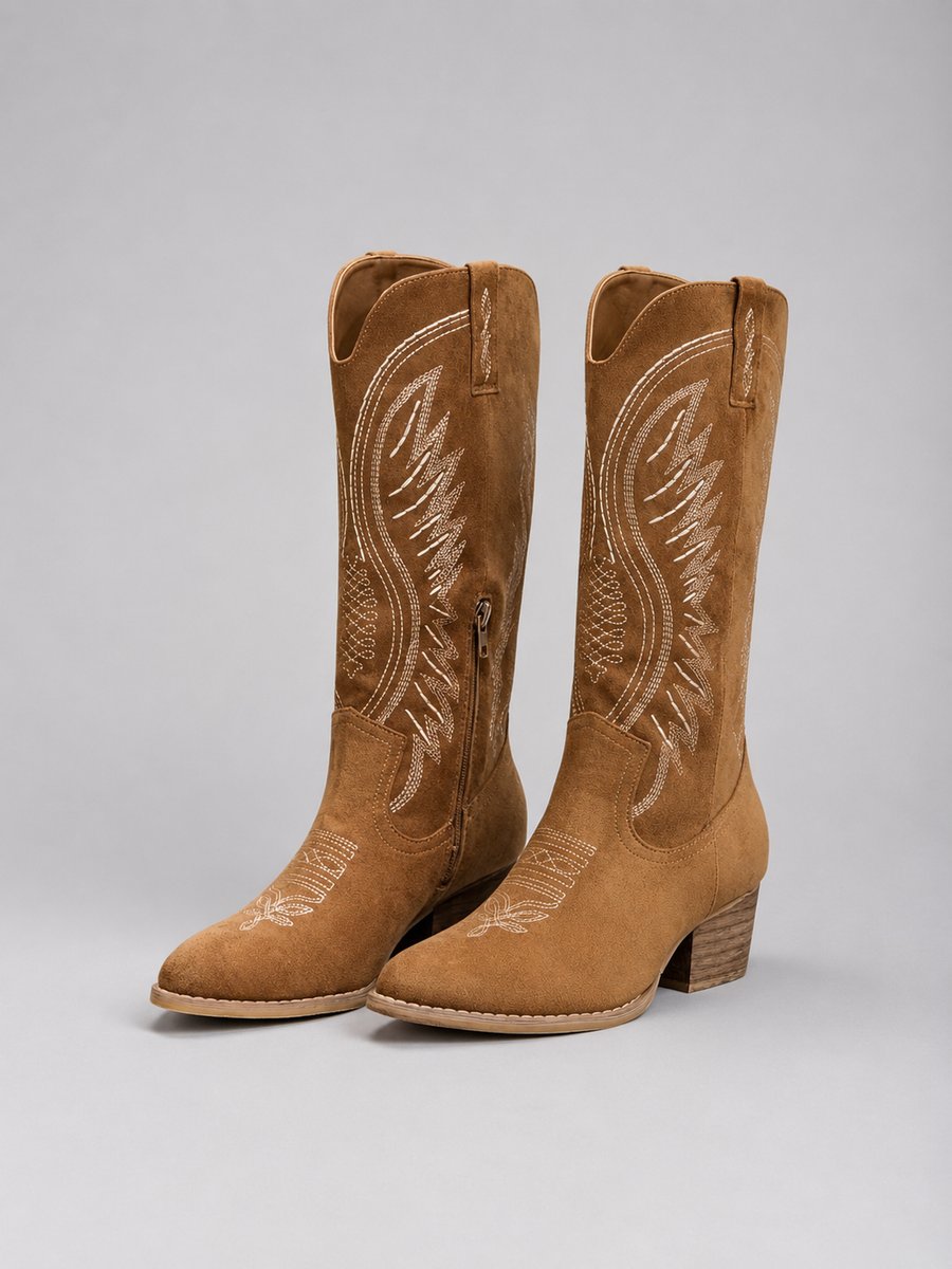 Isabella | Western Embroidered Suede Knee-High Boots – Leah & Lila