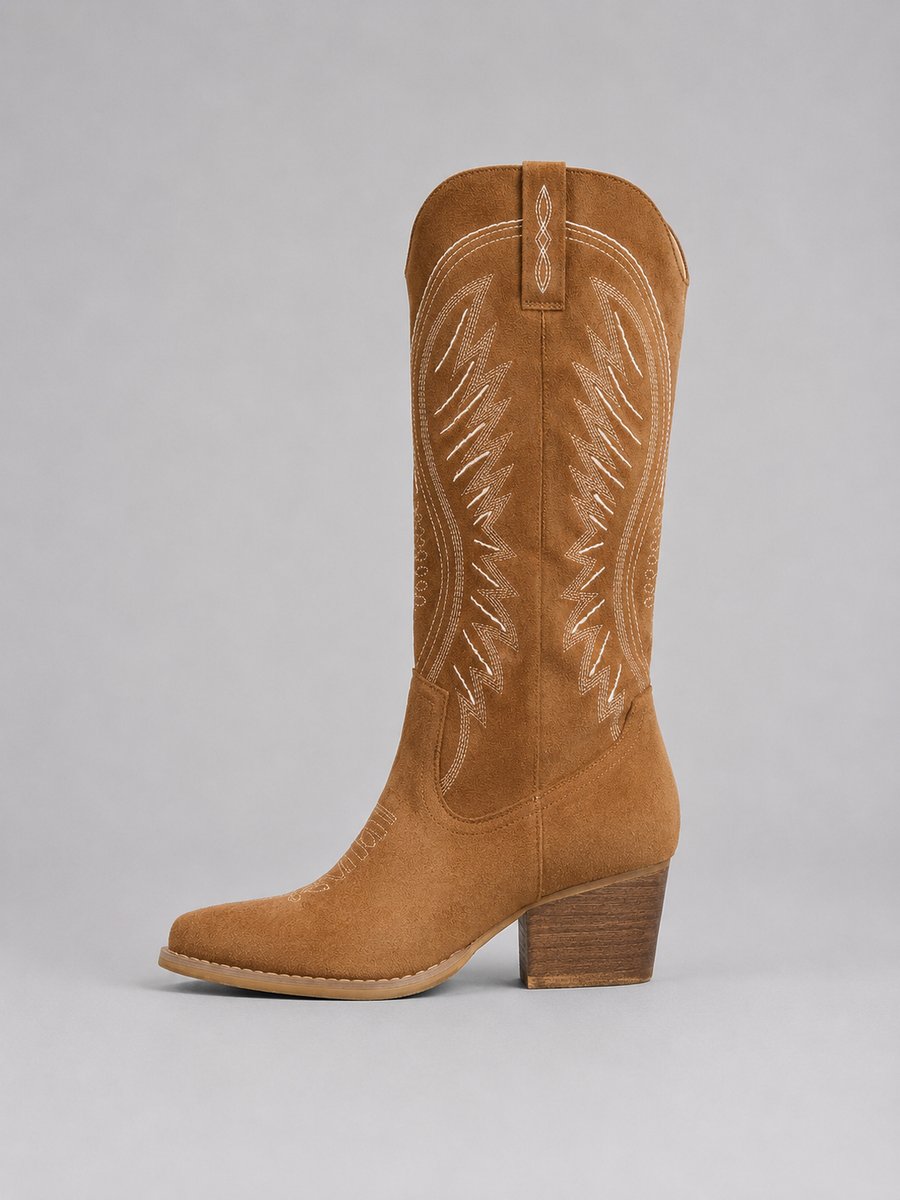 Isabella | Western Embroidered Suede Knee-High Boots – Leah & Lila