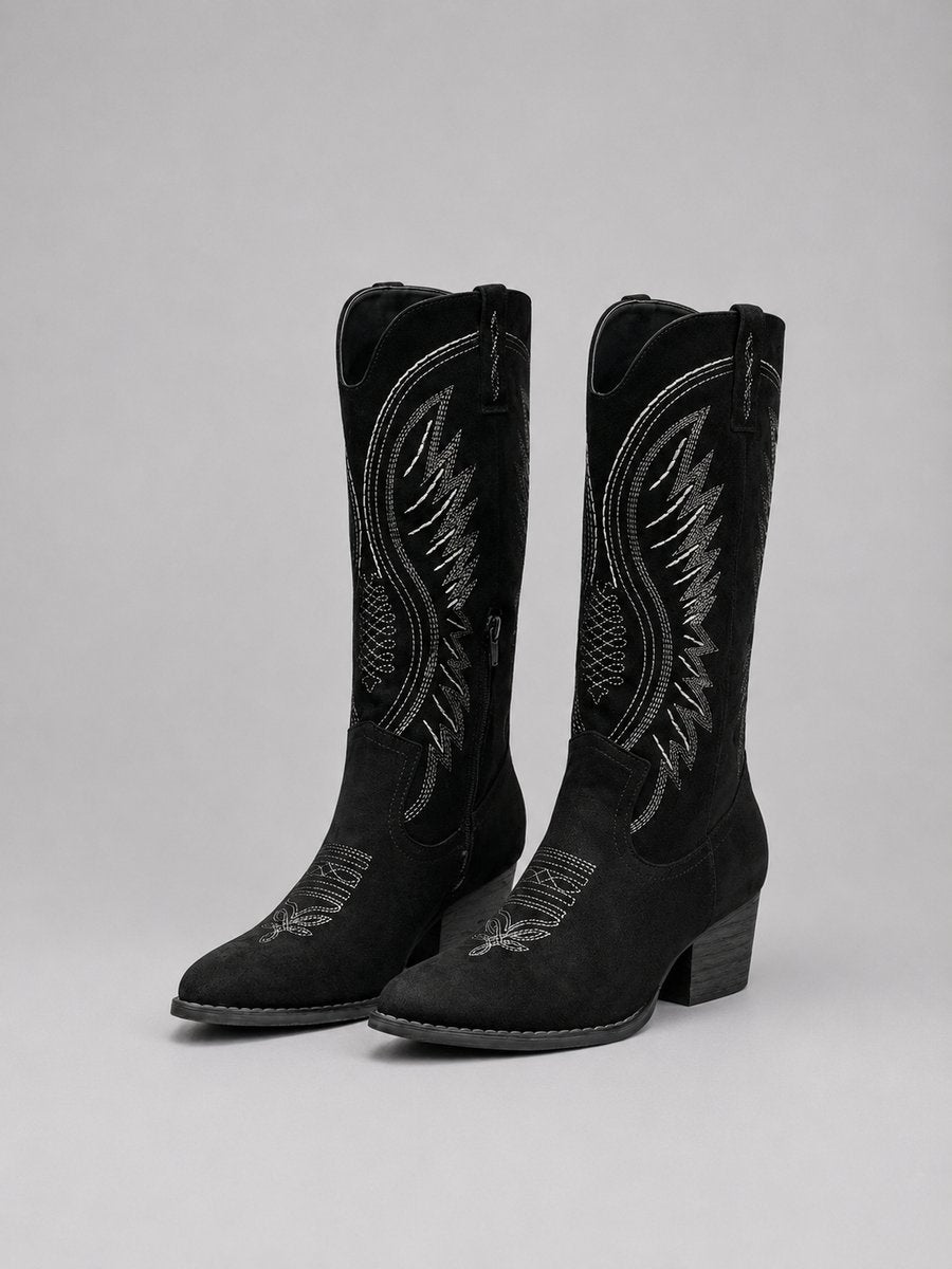 Isabella | Western Embroidered Suede Knee-High Boots – Leah & Lila